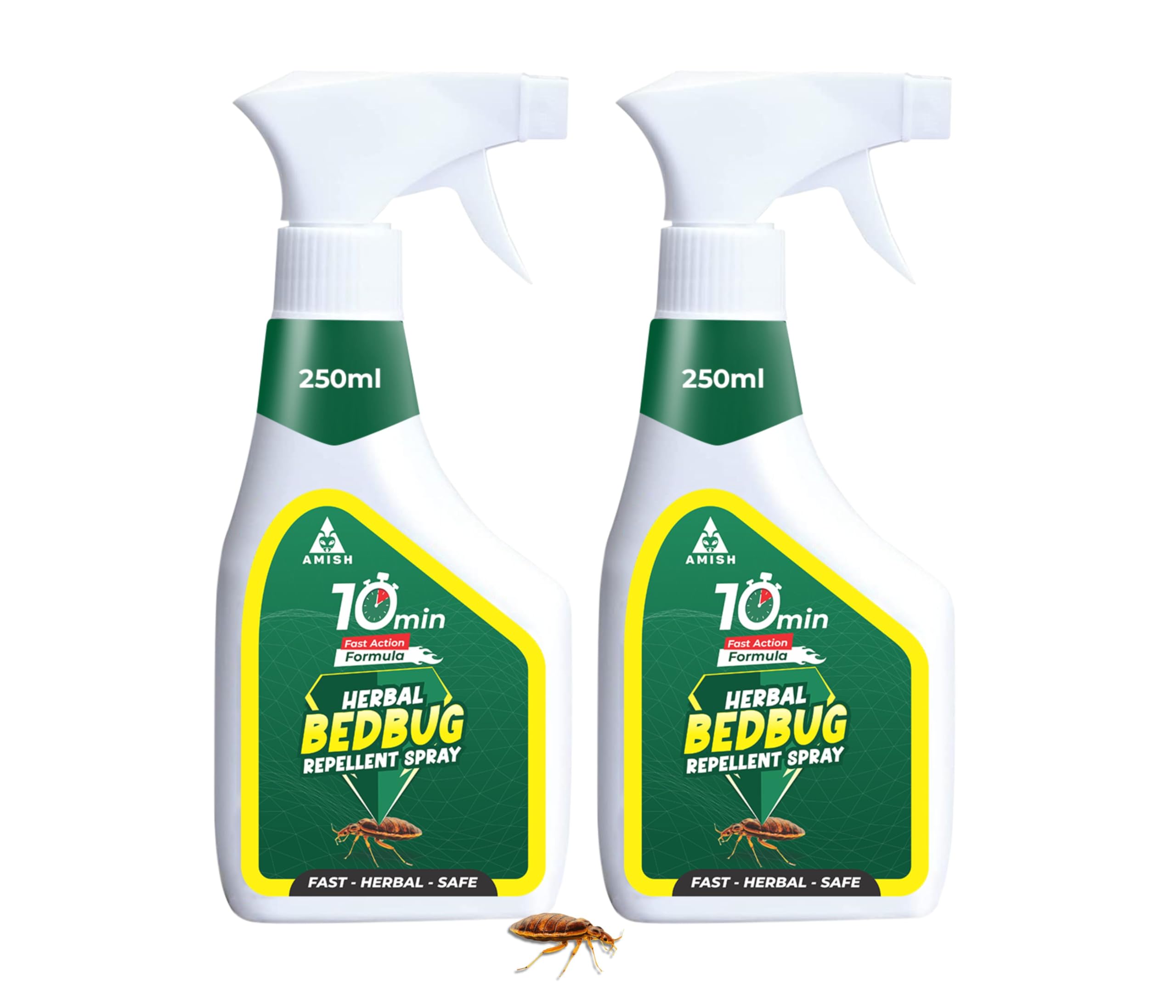 Amish Herbal Bed Bug Spray 250ml Pack of 2 | 10-Minute Formula for Khatmal Control | 100% Organic & Chemical-Free Formula | Powerful Instant Action BedBug Repellent for Home