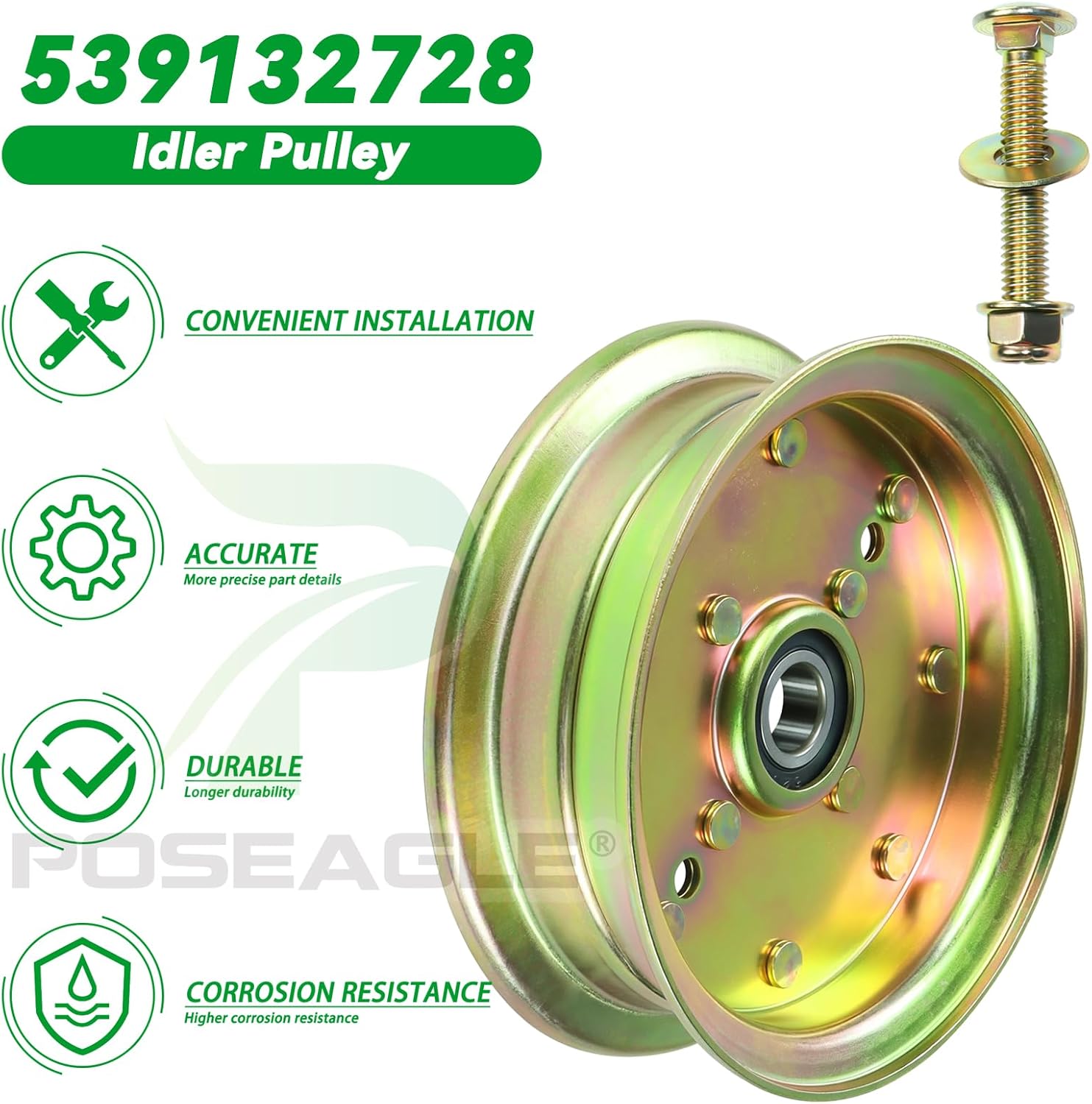 2 Pack 539132728 Idler Pulley Replaces 589766102 Husqvarna Idler Pulley 589766101 539112196 539131148 for Husqvarna 46" 48" 61" 54" Z246 RZ4623 MZ61 MZ6128 MZ52 MZ54 RZ46i RZ4824f Z248f Decks