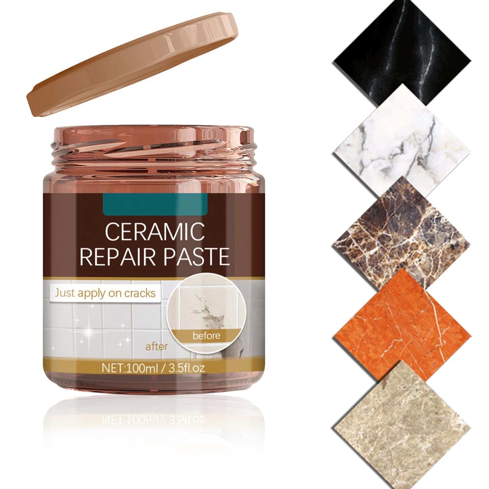 Excefore Ceramic Tile Repair Paste, 100ml Porcelain Repair Kit, Bathtub Repair Paste, Enamel Fiberglass Porcelain Acrylic Repair Cream, Tile Tub Sink and Shower Repair Paste for Scratches Holes Cracks