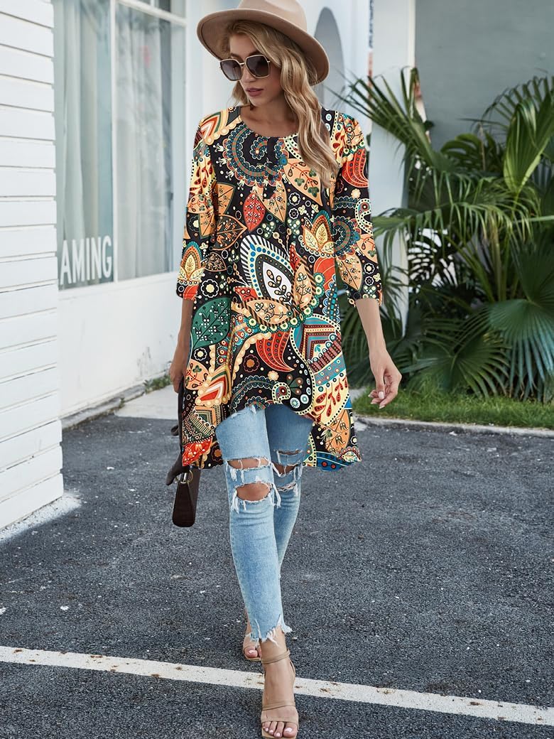 Naggoo Womens 3/4 Sleeve Button V Neck High Low Loose Fit Casual Long Tunic Tops Tee Shirts S-3XL - Image 2