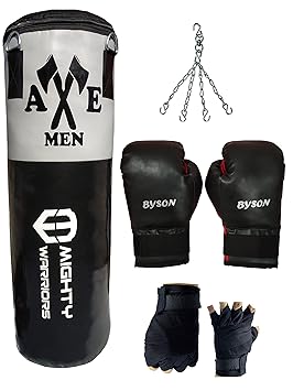 Byson Mighty Warriors Boxing Kit Set for Youngster (36inch Punching Bag,12OZ Boxing Gloves,Chain and Hand Wrap) Heavy Bag