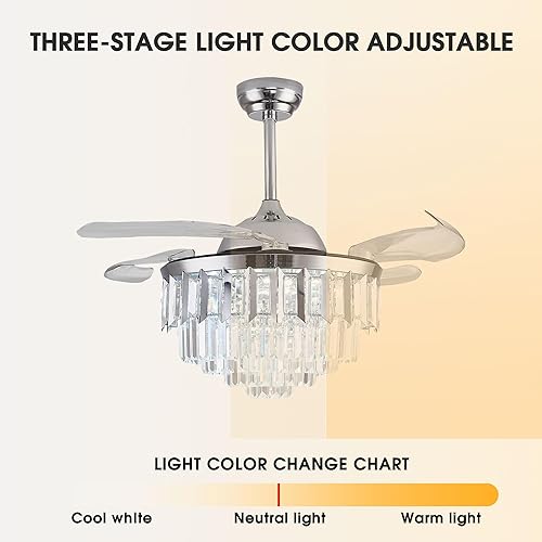 Miniatura 3 de Qieynel Ventiladores de techo de cristal de 42 pulgadas con luz, moderna lámpara LED remota, lámpara de techo de cristal para dormitorios, comedor,
