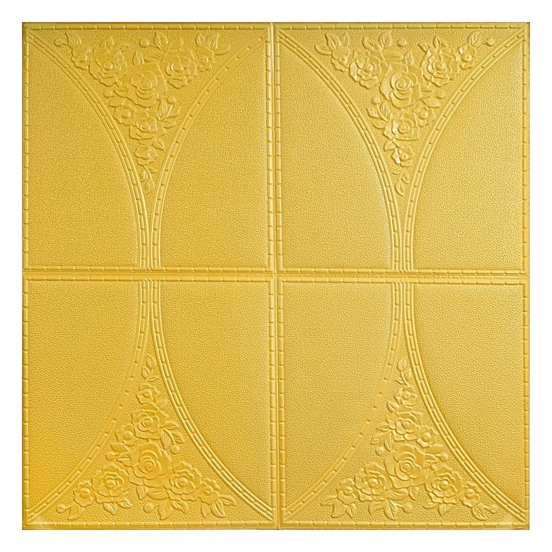 RUDVED 3D PE Foam self Adhesive Brick Design Wall Stickers/DIY Wallpaper for Home Hotel Living Room Bedroom Cafe Decor DIY Wall Paper 70x77cm Decorative Wallpaper (Golden Circle, 1)