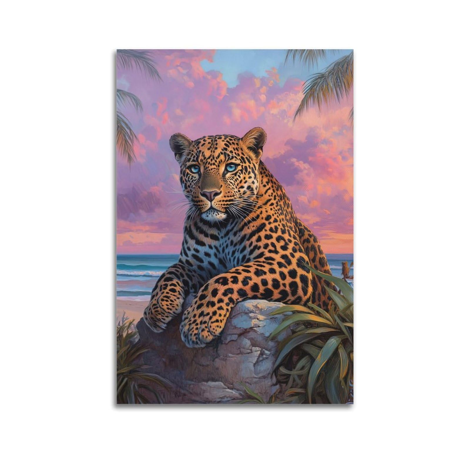 ZSZWHJ Animal Poster Leopard on The Beach Poster Decorative Painting Canvas Wall Posters And Art Picture Print Modern Family Bedroom Decor Posters 24x36inch(60x90cm)
