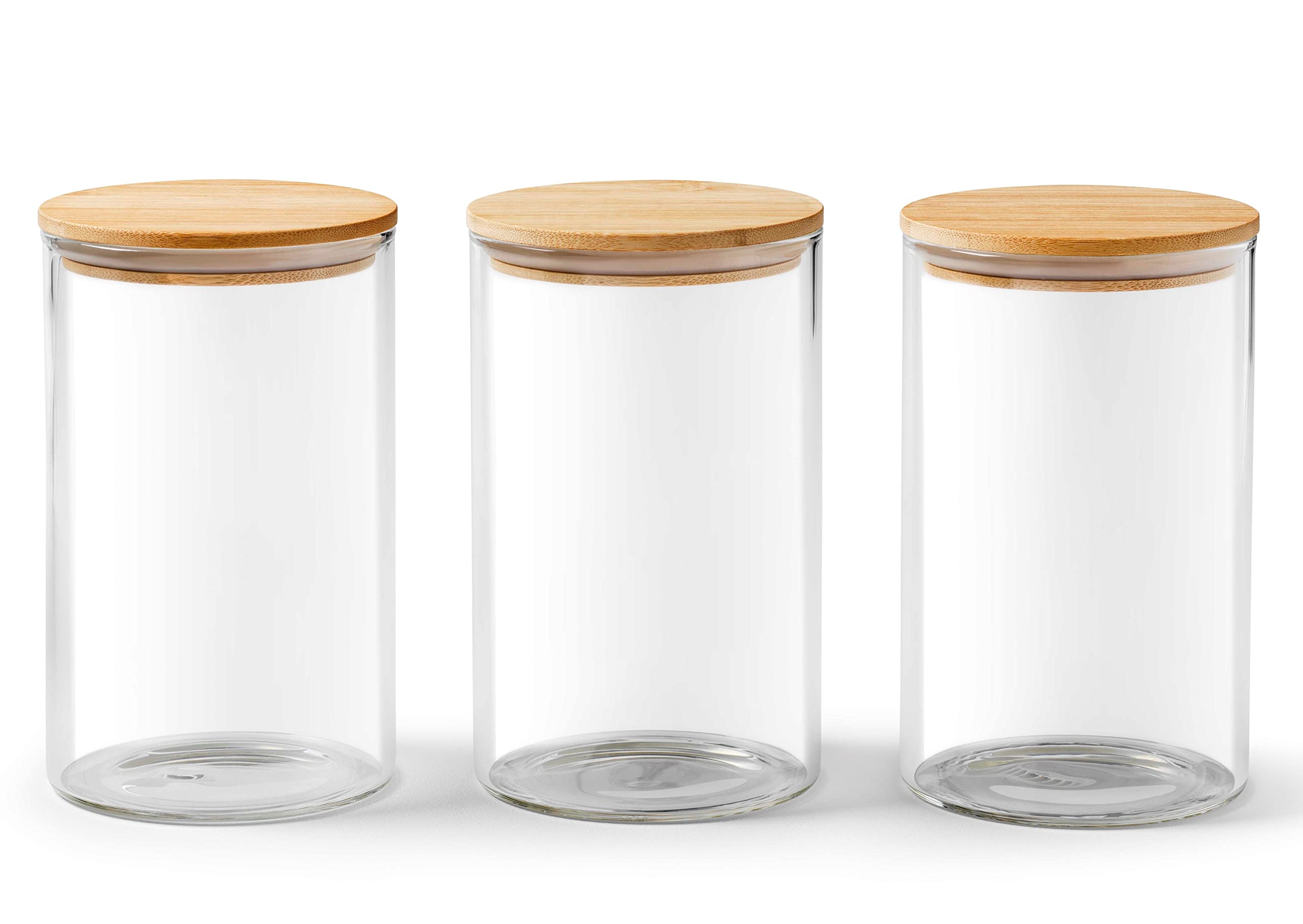 Franklin Lade Glass Storage Jars | 3 Piece Set 900ml | Airtight Bamboo Lids | Glass Jars with lids | Tea Coffee Sugar Canisters | Pantry Storage Containers | Storage Jars for Kitchen