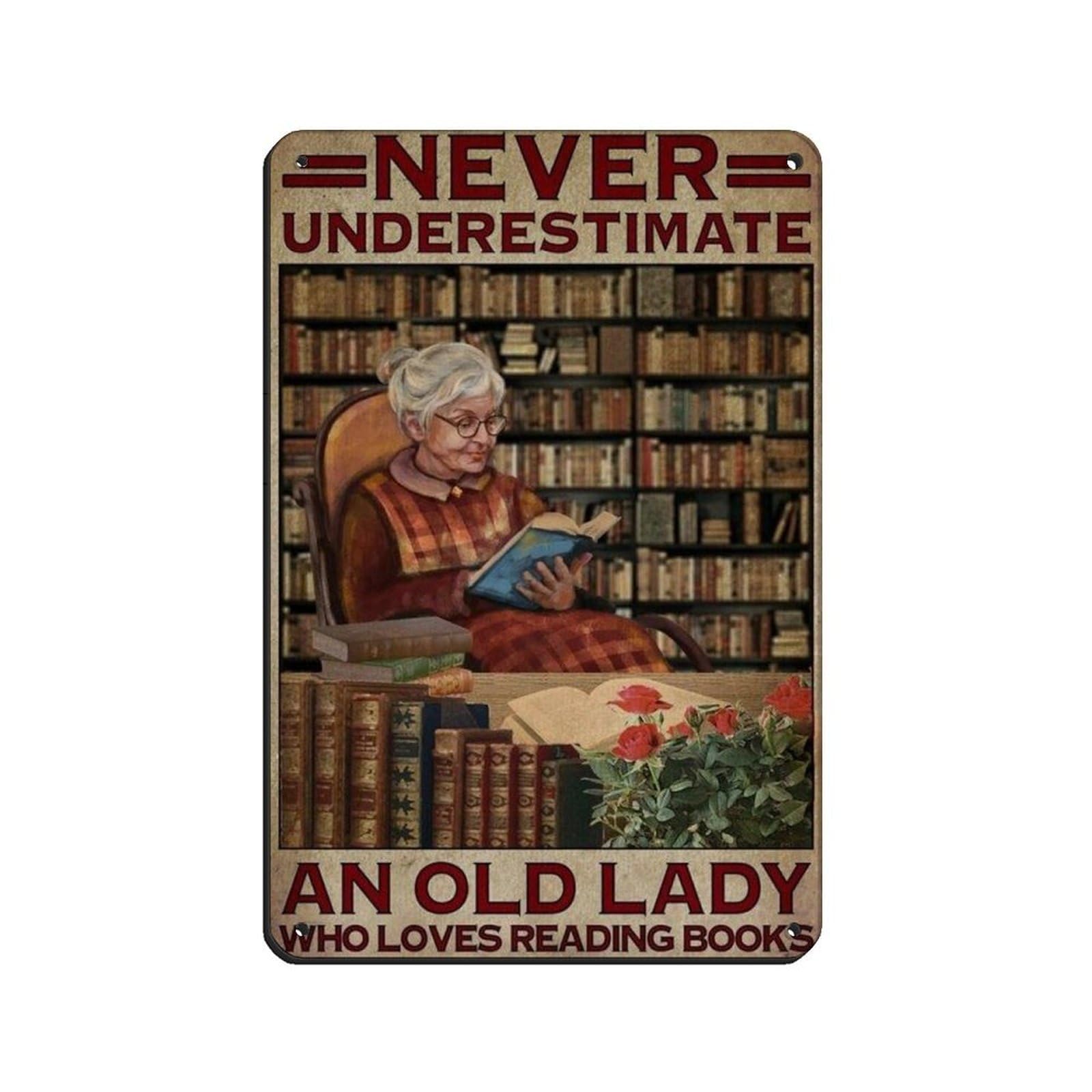 Girl And Book Lover Poster Tin Sign Vintage Metal Pub Club Cafe Bar Home Wall Art Decoration Poster Retro 8x12inch(20x30cm)