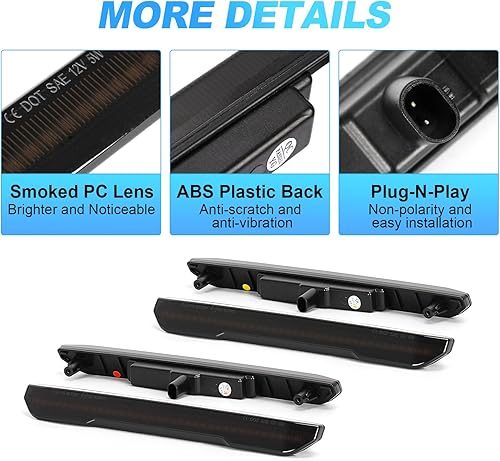 Miniatura 6 de SUPAREE 4 luces LED de marcador lateral rojo ámbar compatibles con camioneta Sierra 2500HD 3500HD 2020-2024, lente ahumada lateral delantero trasero