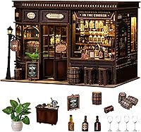 Vista 8 de Roroom Kit de casa en miniatura para bricolaje, rincón de libros de ensueño con luz LED, rompecabezas de madera 3D, kit de casa de muñecas