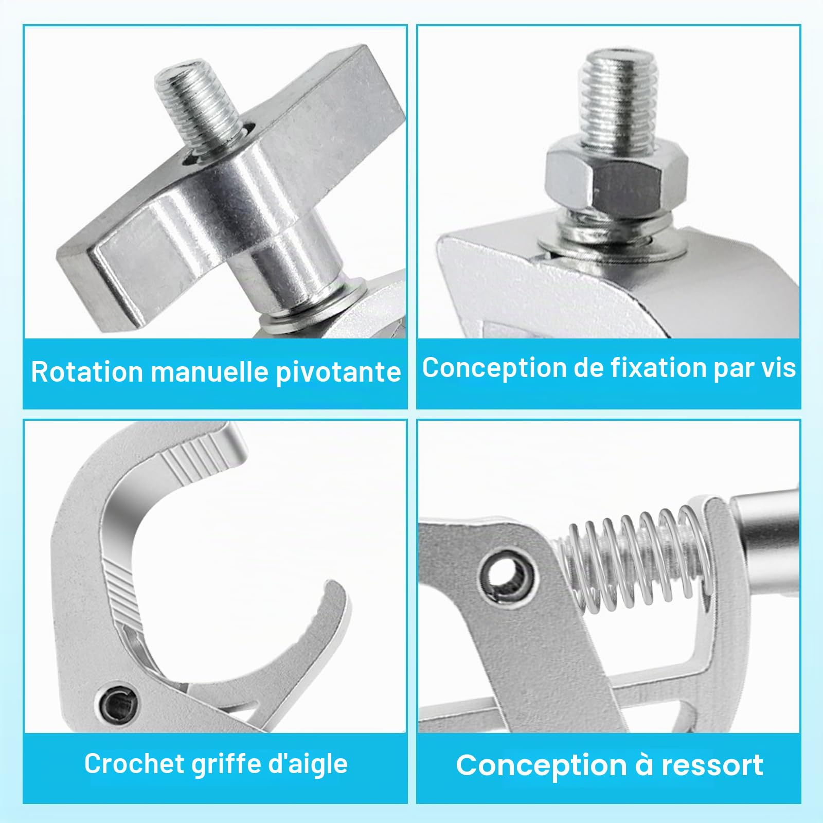 Lot de 8 Pinces pour Eclairage de Scène | Linces pour Poutres en Alliage D'aluminium, Pinces de Montage Robustes pour Eclairage de Scène, Projecteurs