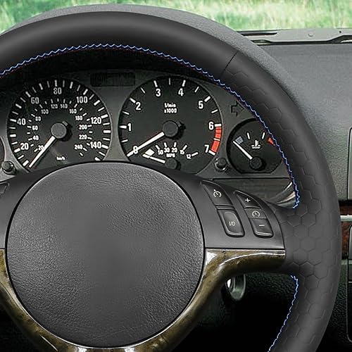 Miniatura 8 de MEWANT Cubierta de volante de gamuza negra cosida a mano para BMW Serie 3 E46 E46 X5 E53 DIY protector de dirección