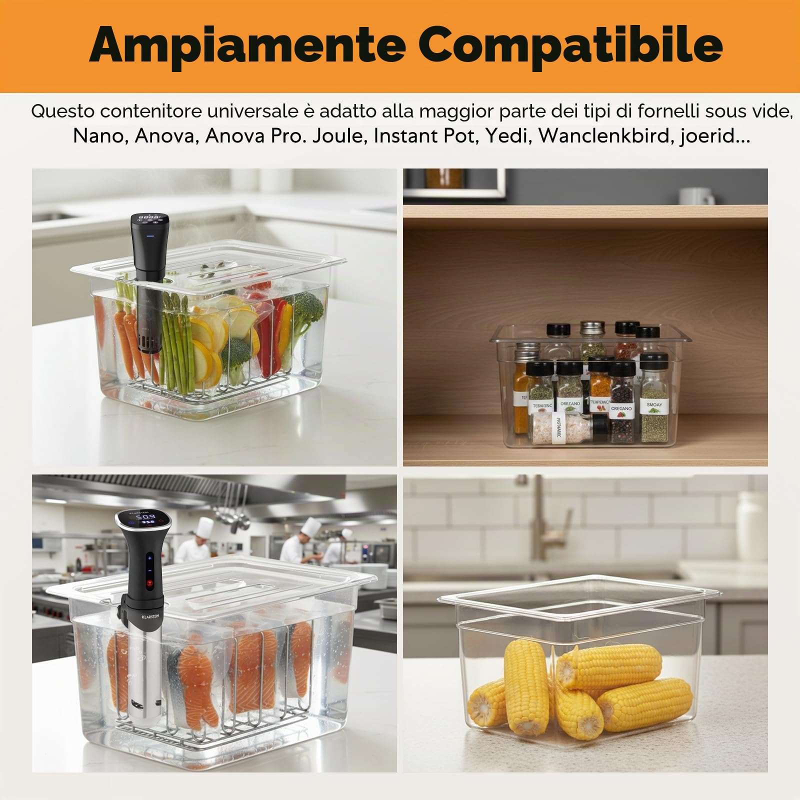 Sous Vide Contenitore 11L con coperchio e rack trasparente multifunzionale senza BPA