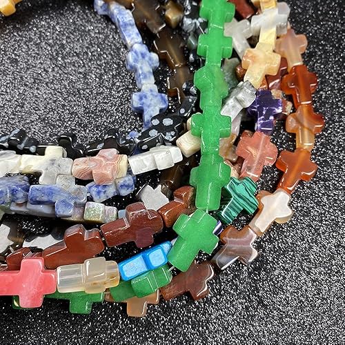 Miniatura 3 de Phicus - Cruces de piedra semipreciosa natural con cuentas de ágata de cristal dispersas para hacer joyas, pulseras, accesorios de collares, (color