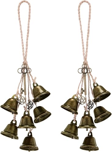 Miniatura 15 de 2 piezas de campanas de bruja para proteger las puertas, campanas de viento de bruja, corona hecha a mano para decoración de puerta del hogar, pomo