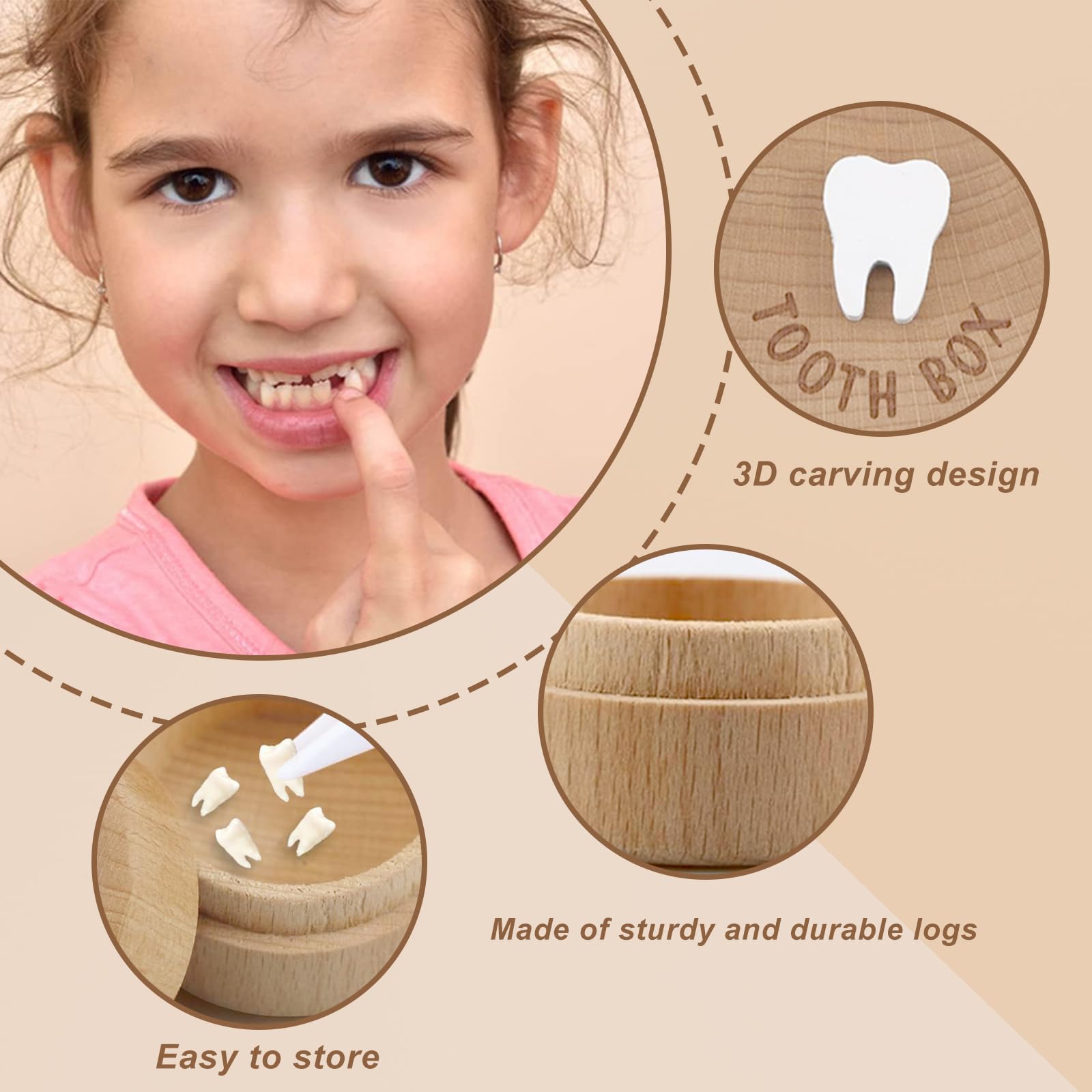STSAIL 3D Carved Tooth Fairy Box With Bag - Wooden Keepsake Holder for Kids' Lost Teeth - Toddler Gift, Girl-01 - Image 3