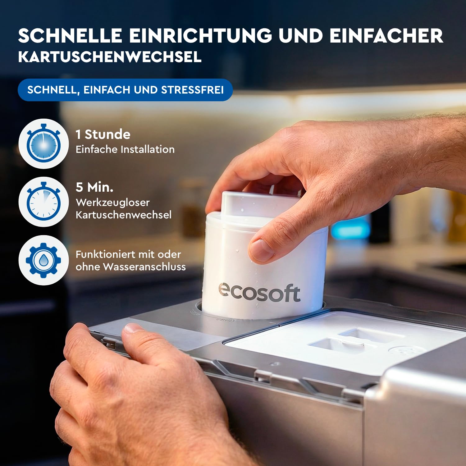 Ecosoft Spark Umkehrosmose Wasserspender 4-Stufige Filtrierung UV-Reinigung Touchscreen WLAN-App-Steuerung Sprudel Kalt Heißwasser