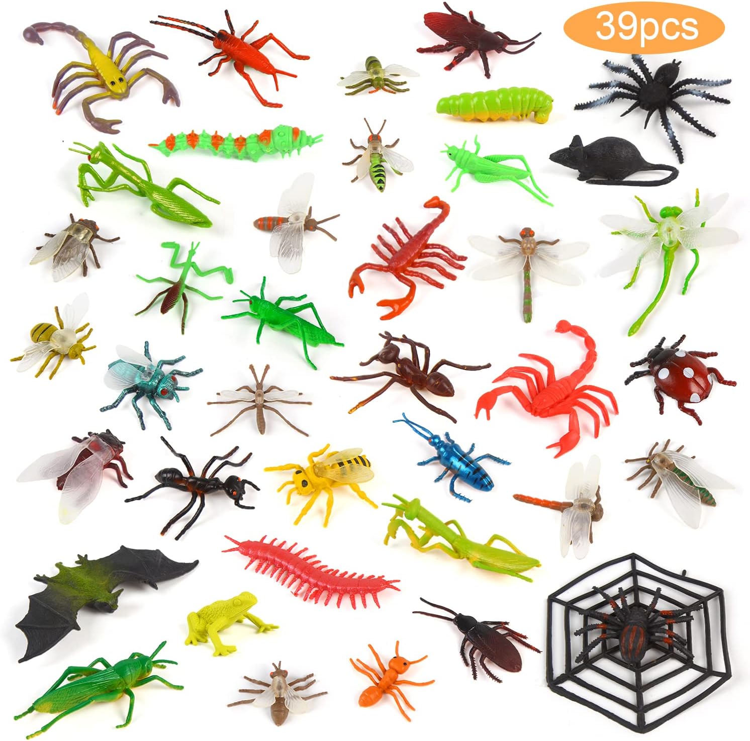 FINGOOO 39 Pack Insects and Bugs for Kids,Assorted Plastic Bug Toys Fake Insects Educational Party Favors