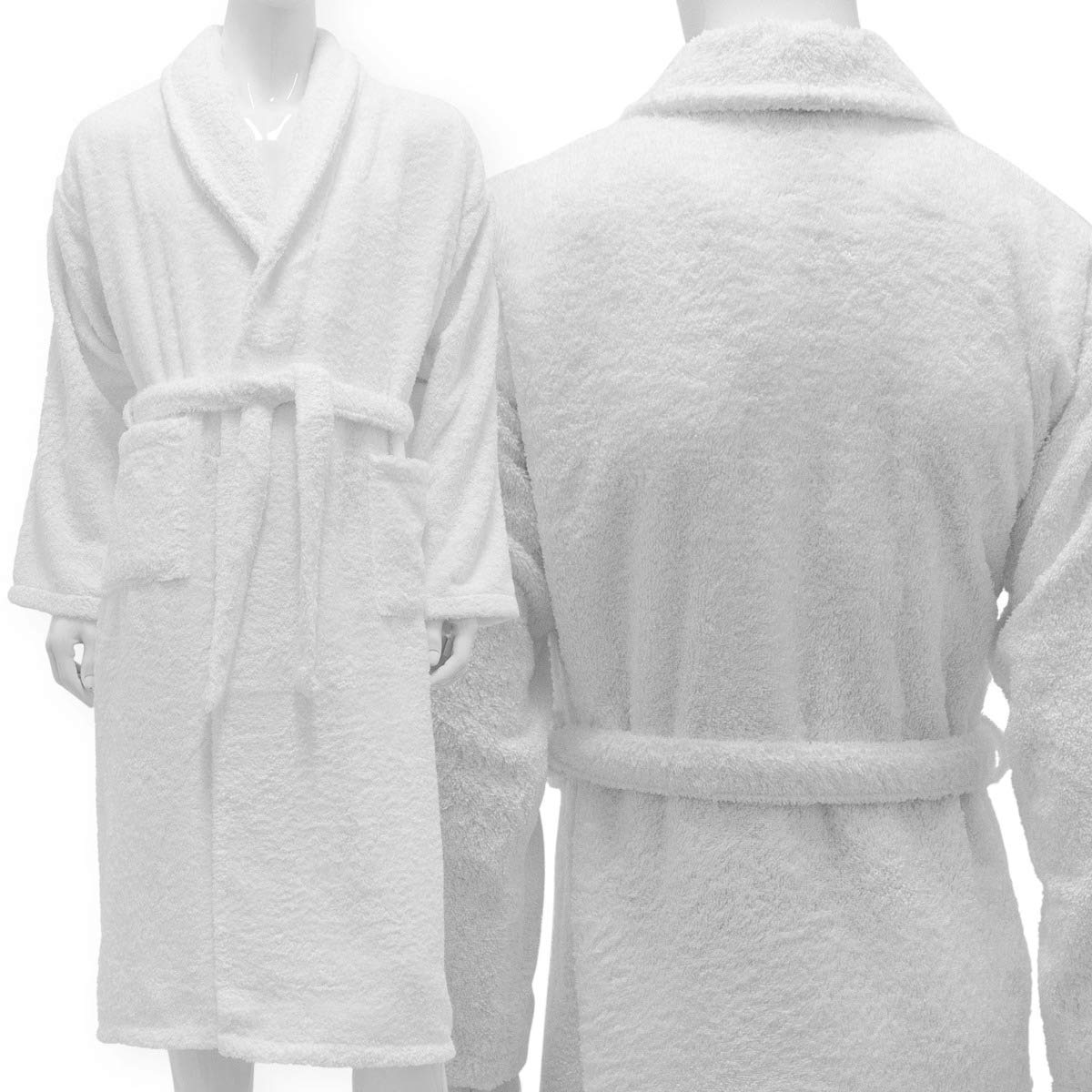 Accappatoio stile spa, di alta qualità, in cotone 100%, con collo avvolgente, colore bianco, 100% Cotone, White, large