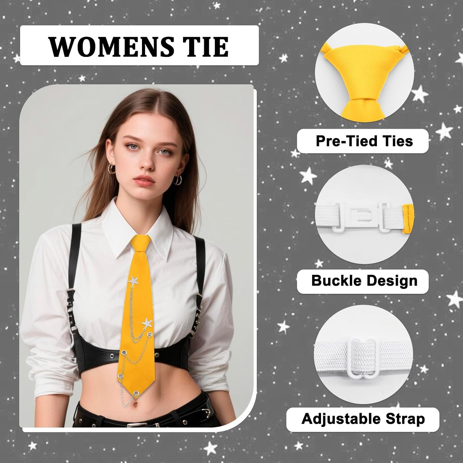 Ties for Women Pre-tied Uniform Necktie with Metal Chain image 4