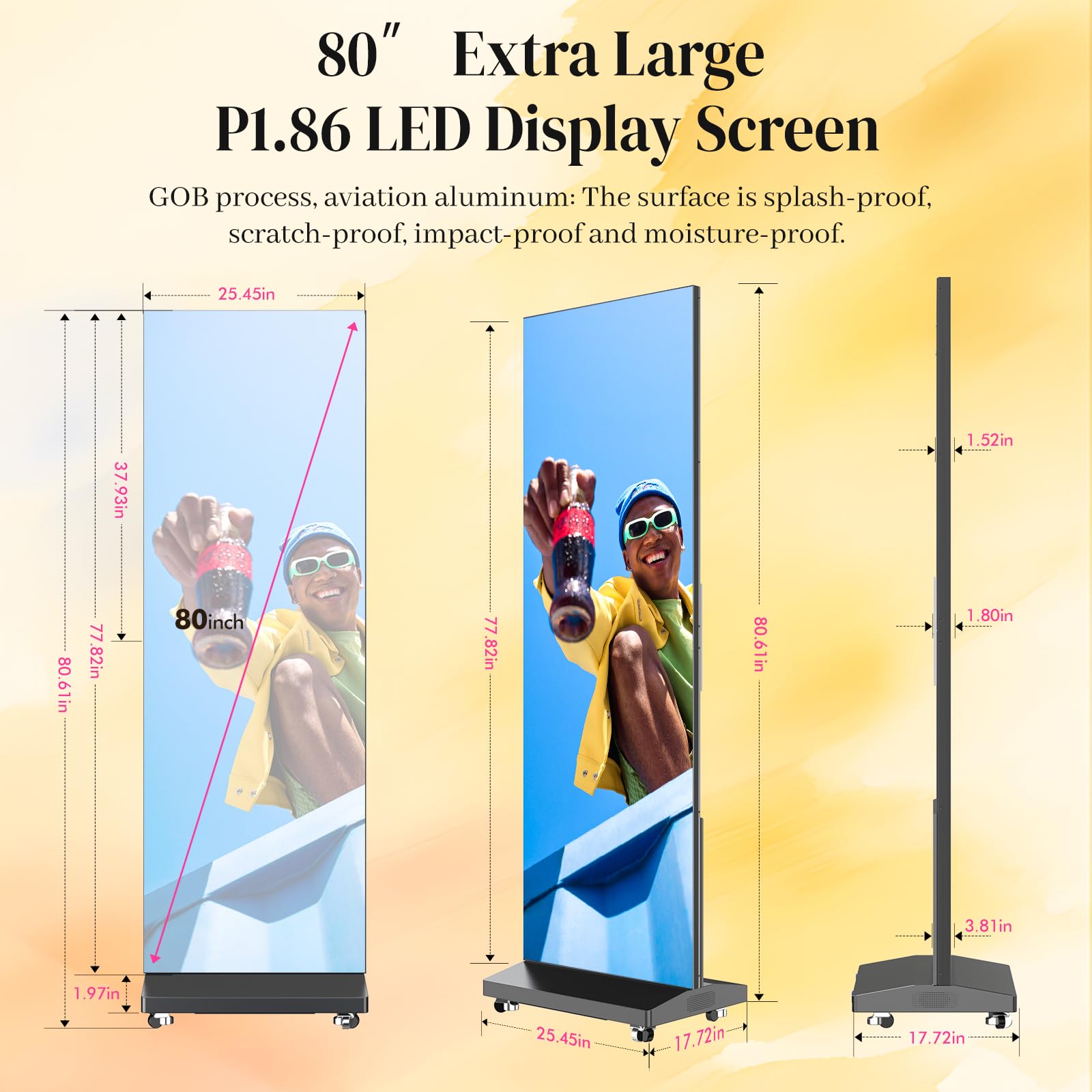 Poster LED P1.86 da 80", Schermo Componibile da Esposizione, Display Pubblicitario Seamless con App/WiFi e Flight Case per Fiere, Nero, 1 Pezzo