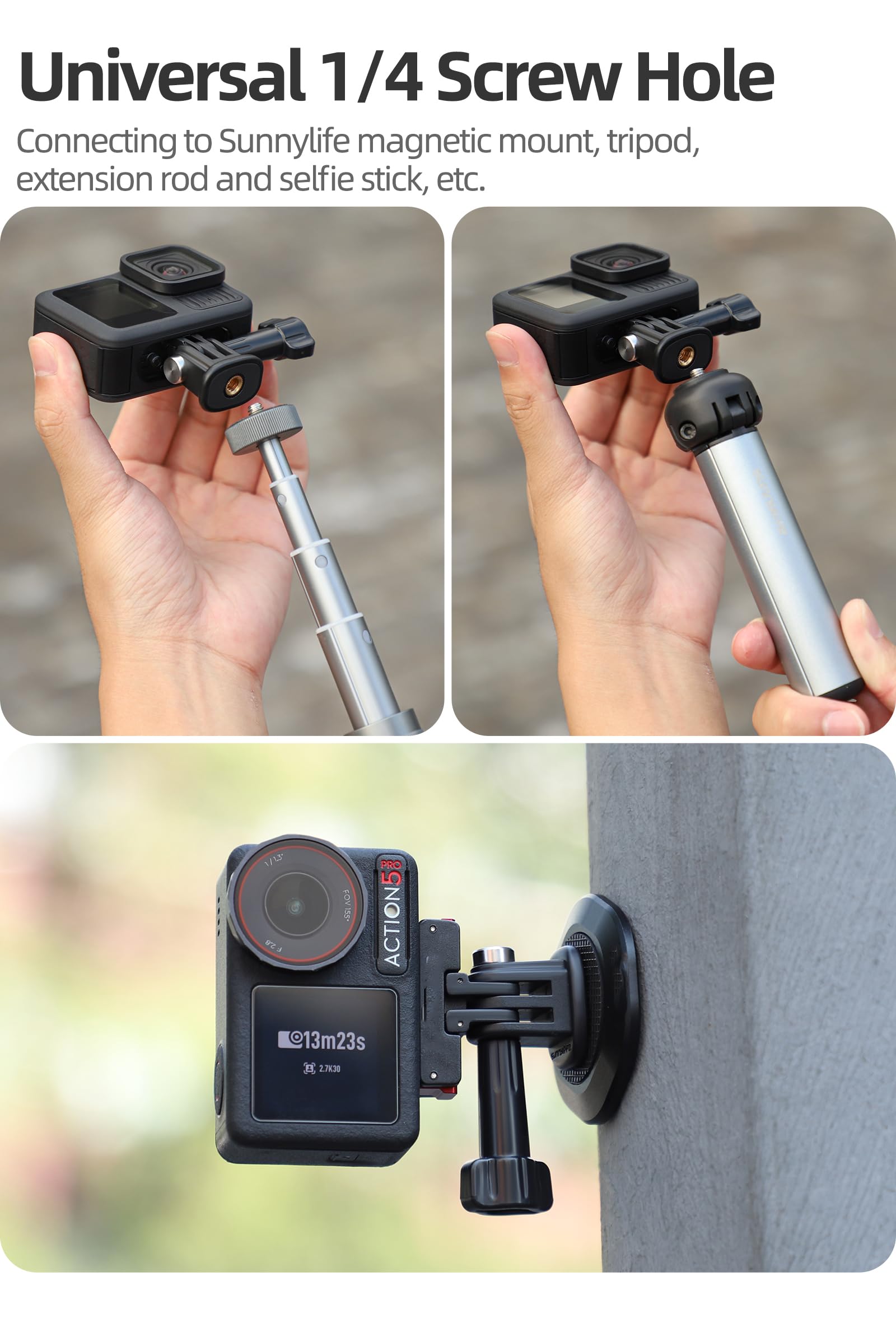 Lot De 3 Adaptateurs Trépied Pour Caméra D’action | Compatible DJI Osmo Action, GoPro Hero, Insta360 - Filetage 6,35 Mm - 10