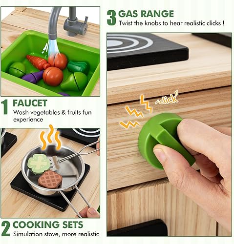 Miniatura 3 de INFANS Cocina de barro, cocina de juego al aire libre con grifo de toldo, estufas, accesorios de cocina, fregadero extraíble, juego de cocina para