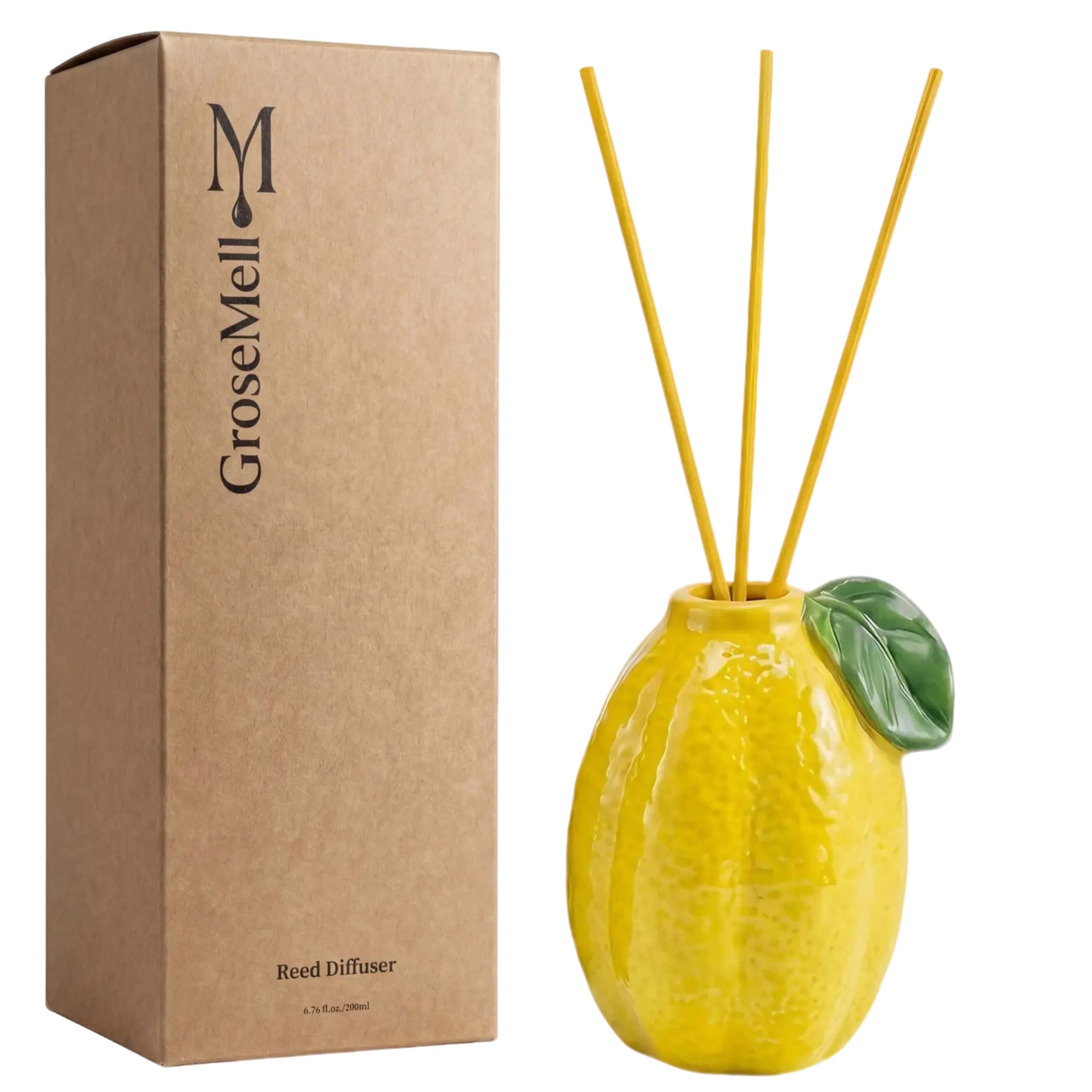Lemon Scented Reed Diffuser Set – 6.76 fl oz (200ml) with Sticks, Creative Lemon-Shaped Ceramic Design for Home, Bedroom &amp; Bathroom Decor, Long Lasting Aromatherapy Gift