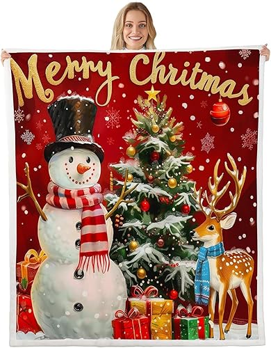 Miniatura 14 de Merry Christmas Flannel Blanket,Abstract Geometric Christmas Tree Bedroom Living Room Soft Cozy Fleece,Golden Stars Snowflakes Blankets Decor for