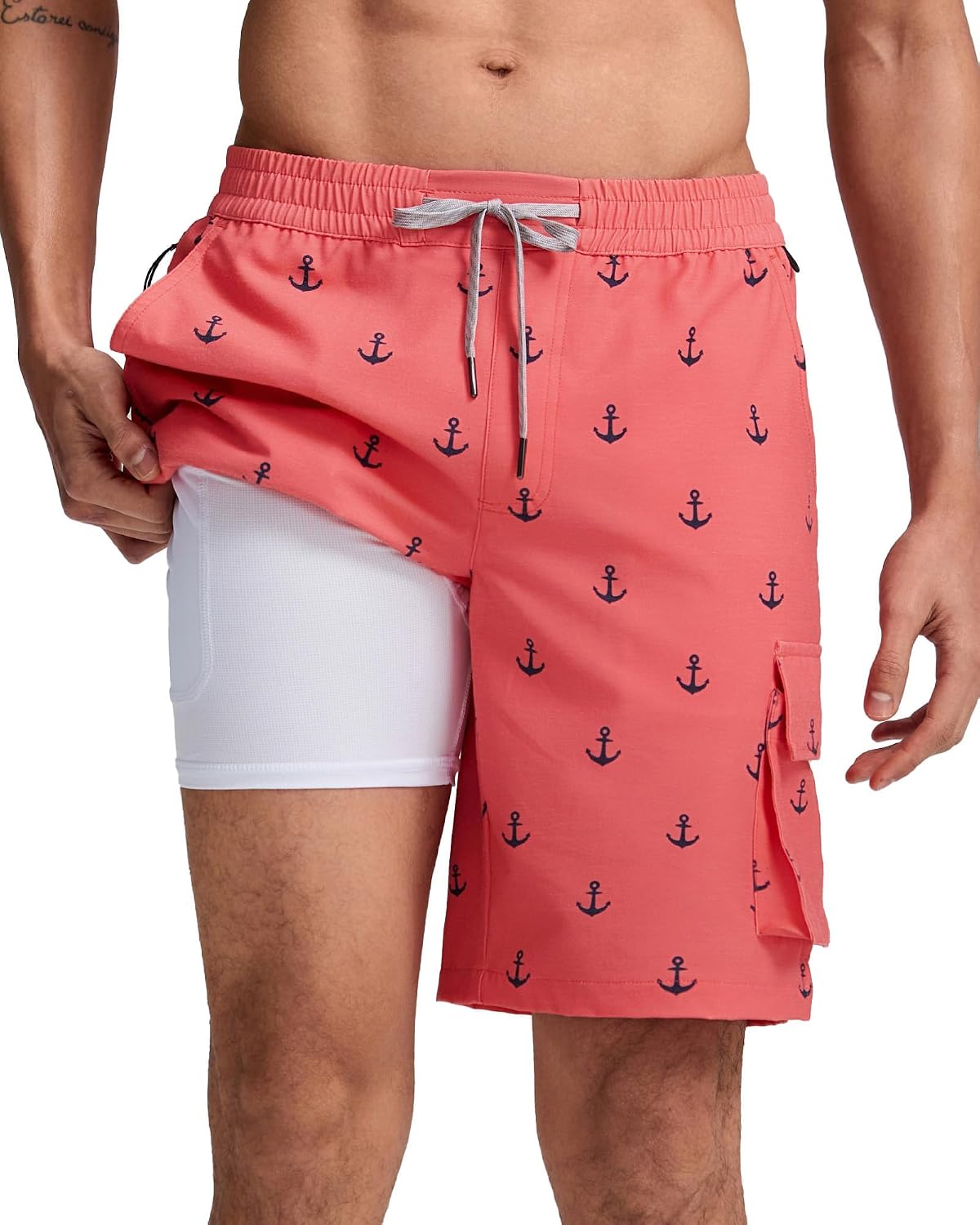 maamgic Mens Swim Shorts 9 inch Quick Dry Bathing Suit with 2 in 1 Compression Liner and Zip Pockets for Beach & Swim