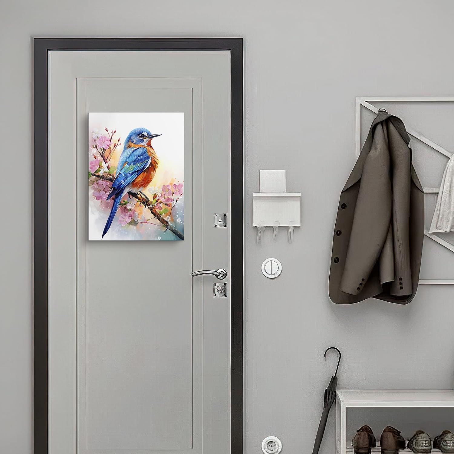 Ooeiiiy Eastern Bluebird Canvas Wall Art - Missouri State Bird Vintage Picture Poster - Framed Artwork for Bathroom, Office, Bedroom - 12''X16''