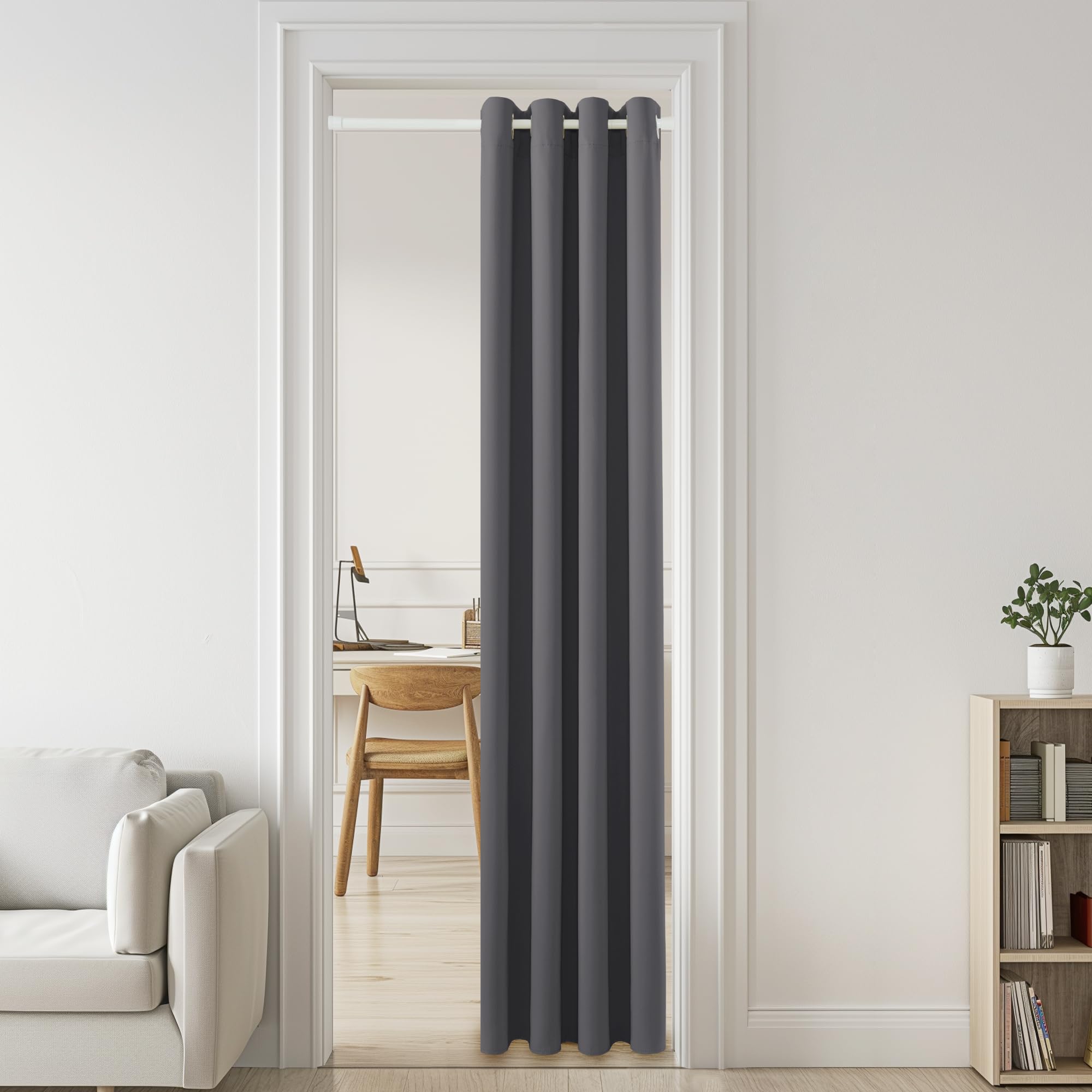 PONY DANCE Cortinas Dormitorio para Puerta 1 Pieza Cortinas Opacas Separador de Ambientes Cortinas Termicas Aislantes Frio y Calor con Barra de Cortina Extensible 150x200cm Gris Global Recycled Standard Global Recycled Standard OEKO-TEX STANDARD 100 Global Recycled Standard