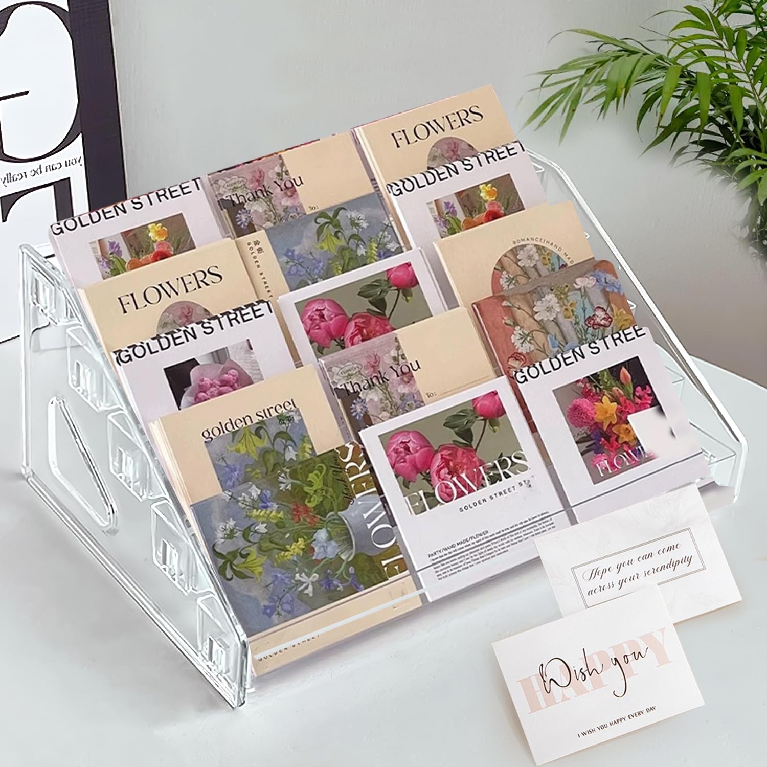 Sticker Display, 5 Tier Card Display Stand, Clear Display Stand Holds Business Brochure Postcard Greeting for Office Home Desk Vendor Events Booth,