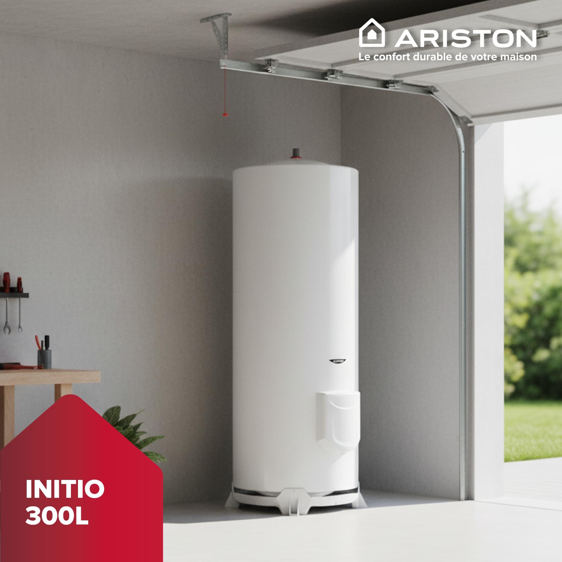 Ariston INITIO 300 L - Chauffe-eau Électrique au Sol 300L - Ø570mm - Résistance Blindée - Stable - NF Performance 2 étoiles - Conçu pour être installé en France