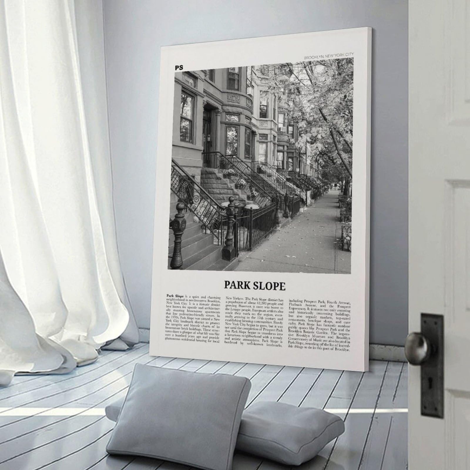 Impresión en Blanco y Negro de Park Slope, Arte Mural de Park Slope, póster de Park Slope, Foto de Park Slope, decoración de Pared de Park Slope, Brooklyn, Nueva York, EE. UU. Lienzo para Pared