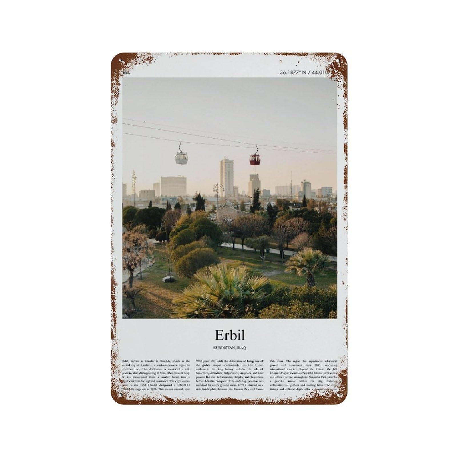 xiaoxiaoshen Erbil Kurdistan, Iraq City Scenery Wall Decor Art Metal Tin Poster Modern Home Decor Art Home Bar Shop Decorations Vintage Sign 30x20cm