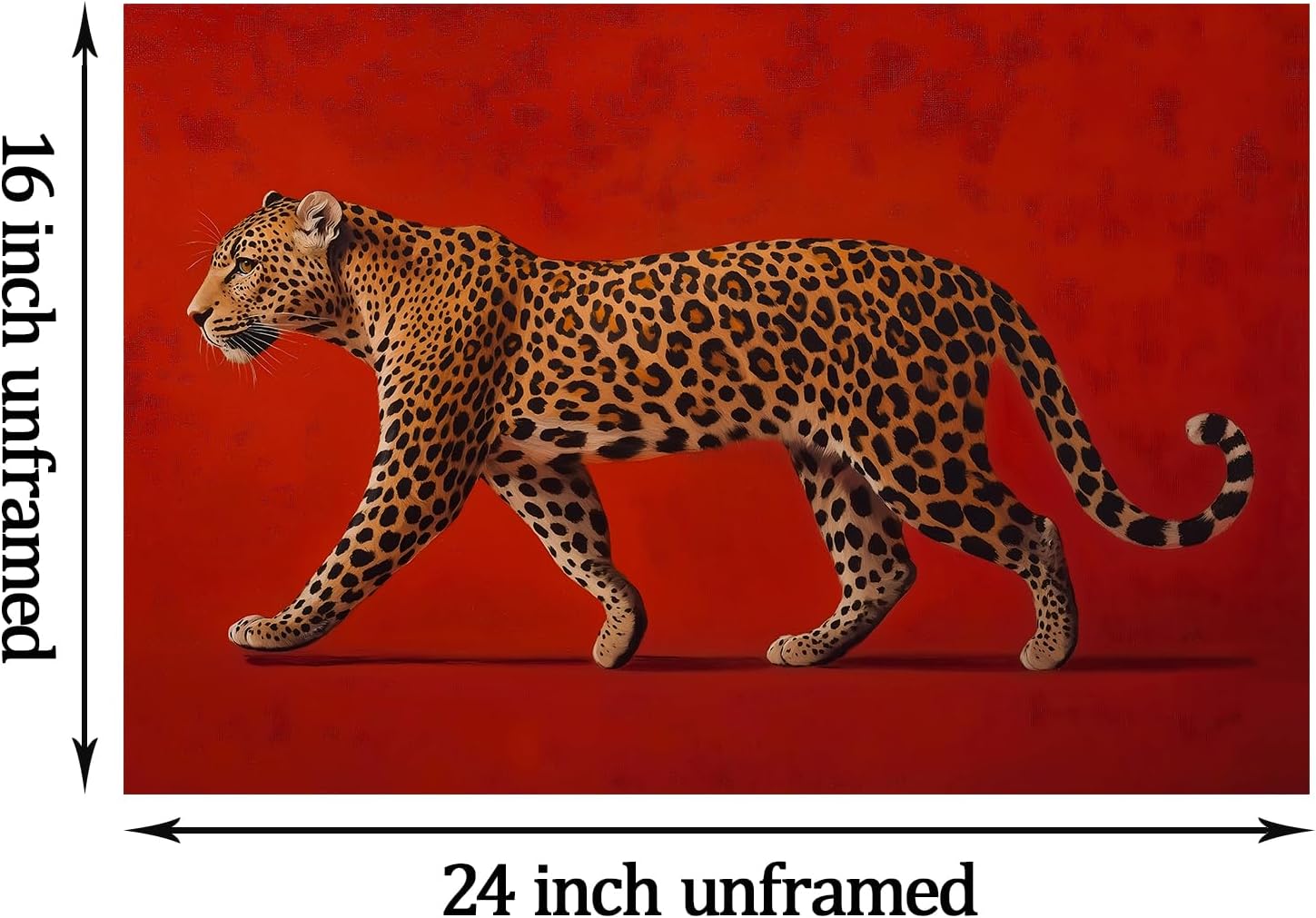 Red Leopard Canvas Wall Art Trendy Cheetah Poster Eclectic Animal Wall Art Red Leopard Painting Funny Pictures Of Animals Fashion Canvas Vintage Cheetah Picture Hunting Artwork 16x24inch Frameless - Image 3