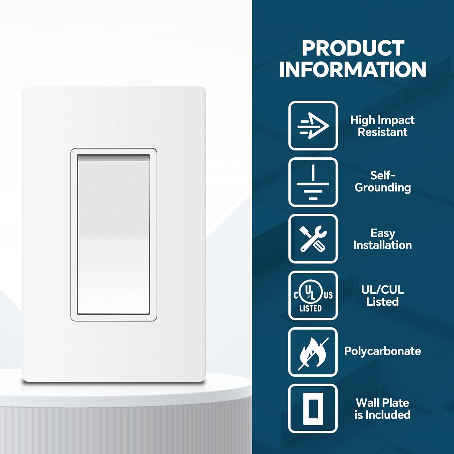 ThunderWay 3 Way Matte White Light Switch with Cover Plate, 15A 120/277 V Three Way Decorative Paddle Switches, Self-Grounding, Residential and Commercial Grade, UL Listed, 10 Pack