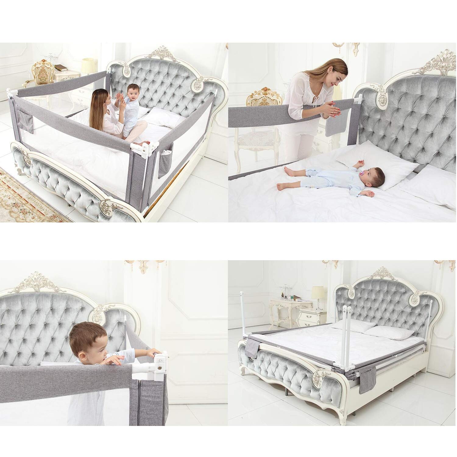 Osłona szyny do łóżka w rozmiarze King Size 93 cm – bardzo wysokie szyny do łóżeczka dziecięcego dla dzieci, szyna bezpieczeństwa na materac 1,2 m, regulowany i wytrzymały ochraniacz na łóżko