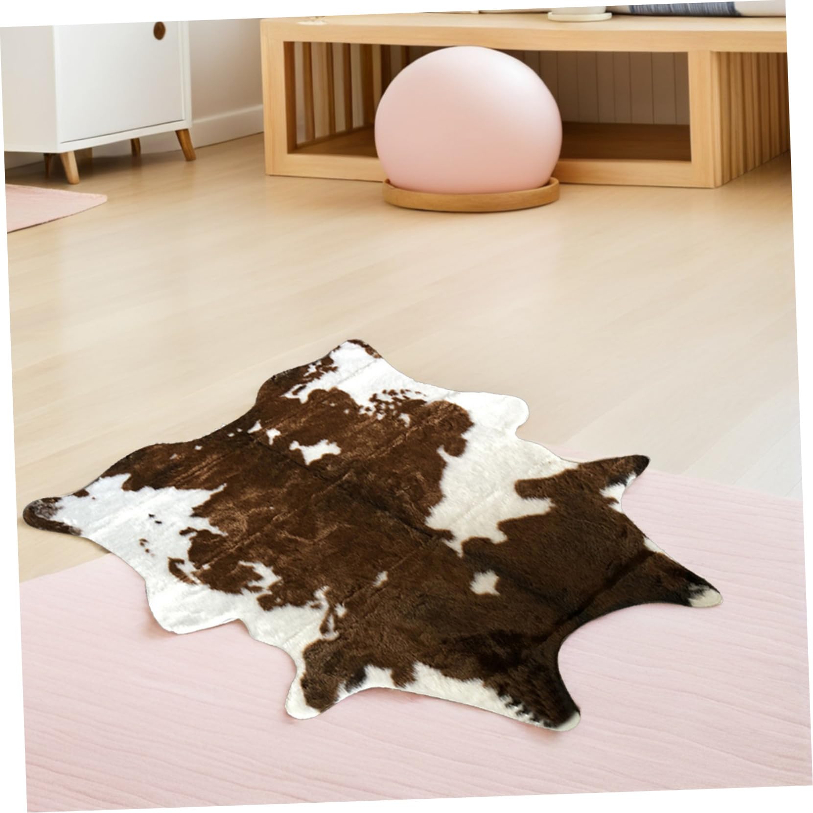 Ciieeo Tappeto Soffice Antiscivolo Motivo Mucca in Peluche Decorativo per Casa Camera da Letto Soggiorno 110x84 Cm Zerbino Lavabile