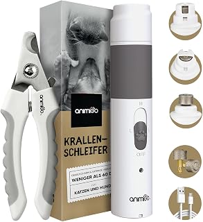 animigo Krallenschleifer für Hunde & Katzen mit Krallenschere - Verschiedene Diamantkopf Größen - Elektrischer Nagelknipser - Motor mit 2 Geschwindigkeiten & USB Anschluss - Für alle Krallengrößen