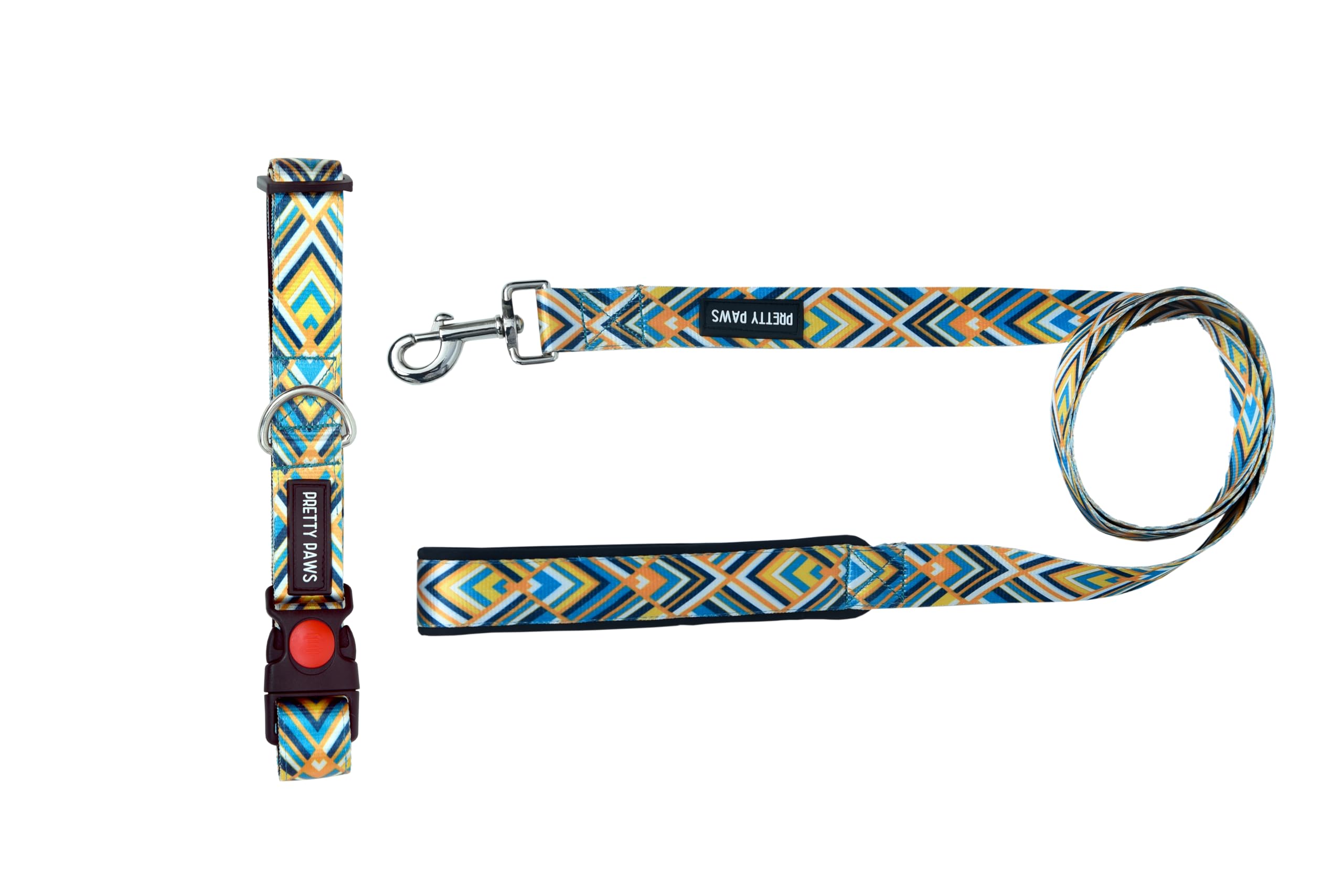 PRETTY PAWS Collar & Leash Set for Small to Large Dogs | Polyester Material with Stainless Steel Hook & Snap Buckle | 5 Feet Long Leash & Adjustable Collar (M, Printed - Yellow) (B0CSXDVFL7) Amazon Price History, Amazon Price Tracker