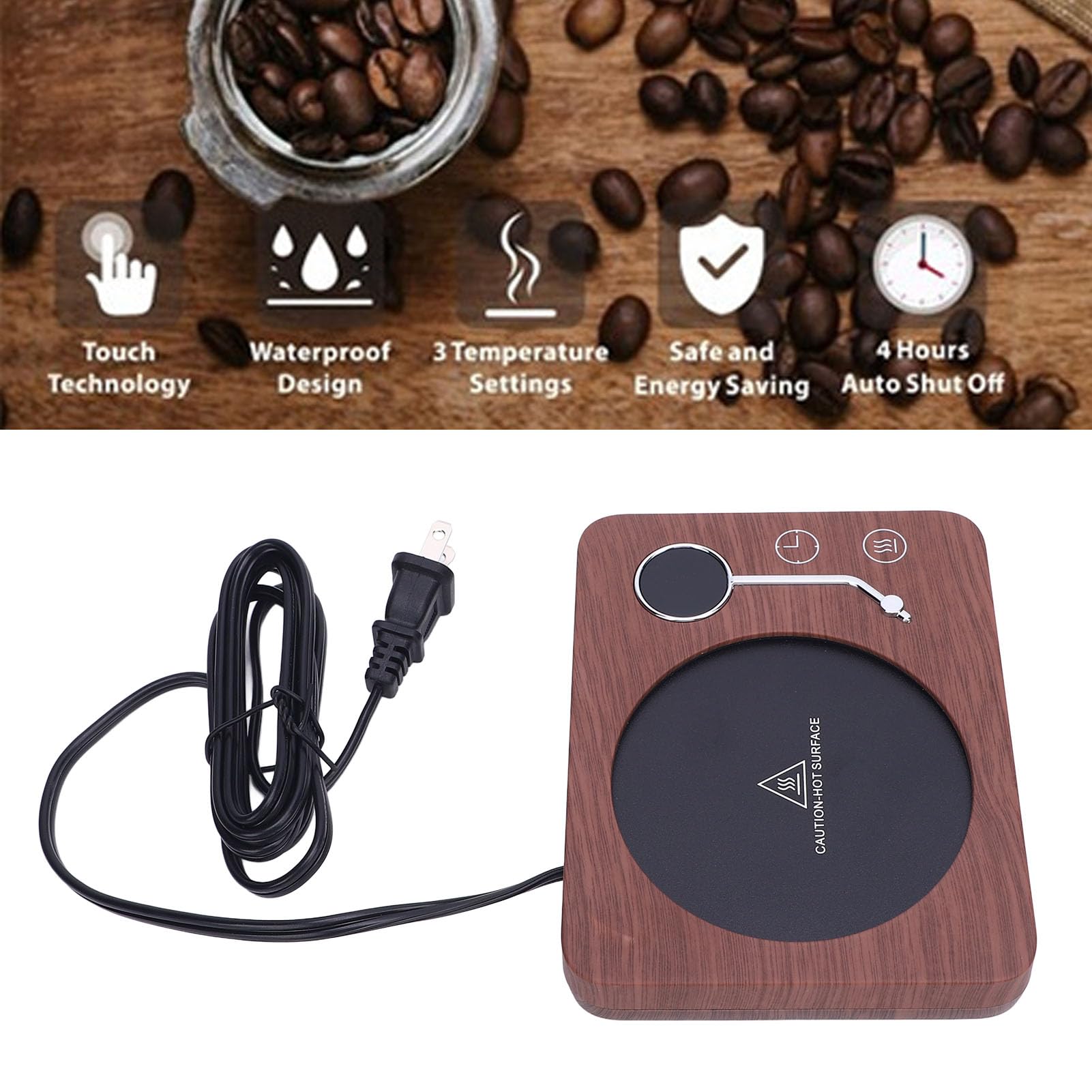 30W Coffee Warmer for Desk, Large Heating Plate with 3 Temp Settings, Auto Shut Off, Smart Candle Warmer for Desk, Office Use, Warming Coffee, Tea, Milk (US Plug)