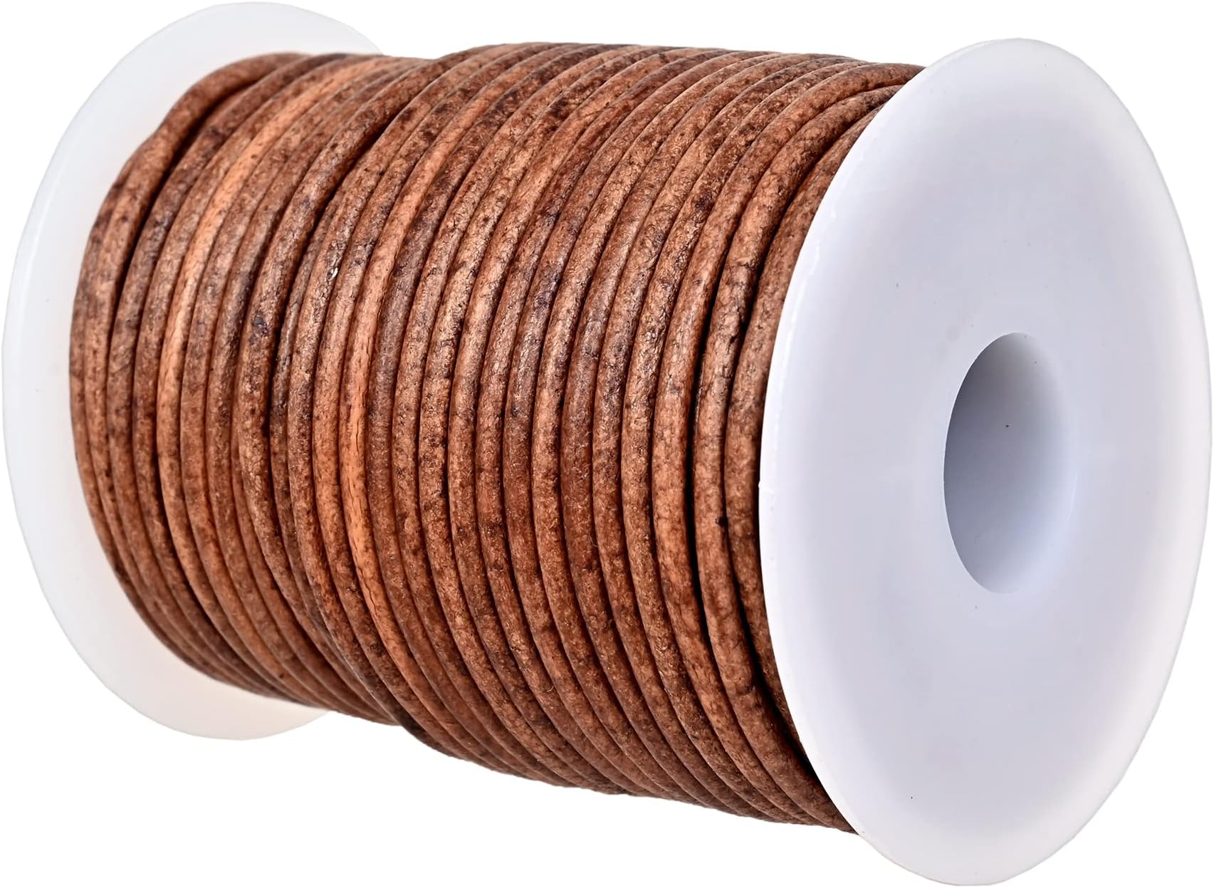 GENIQUE Real/Genuine Round Leather String Cord for Necklace, Bracelets, Jewellery, Braiding (Saddle Brown Distressed, 2mm)