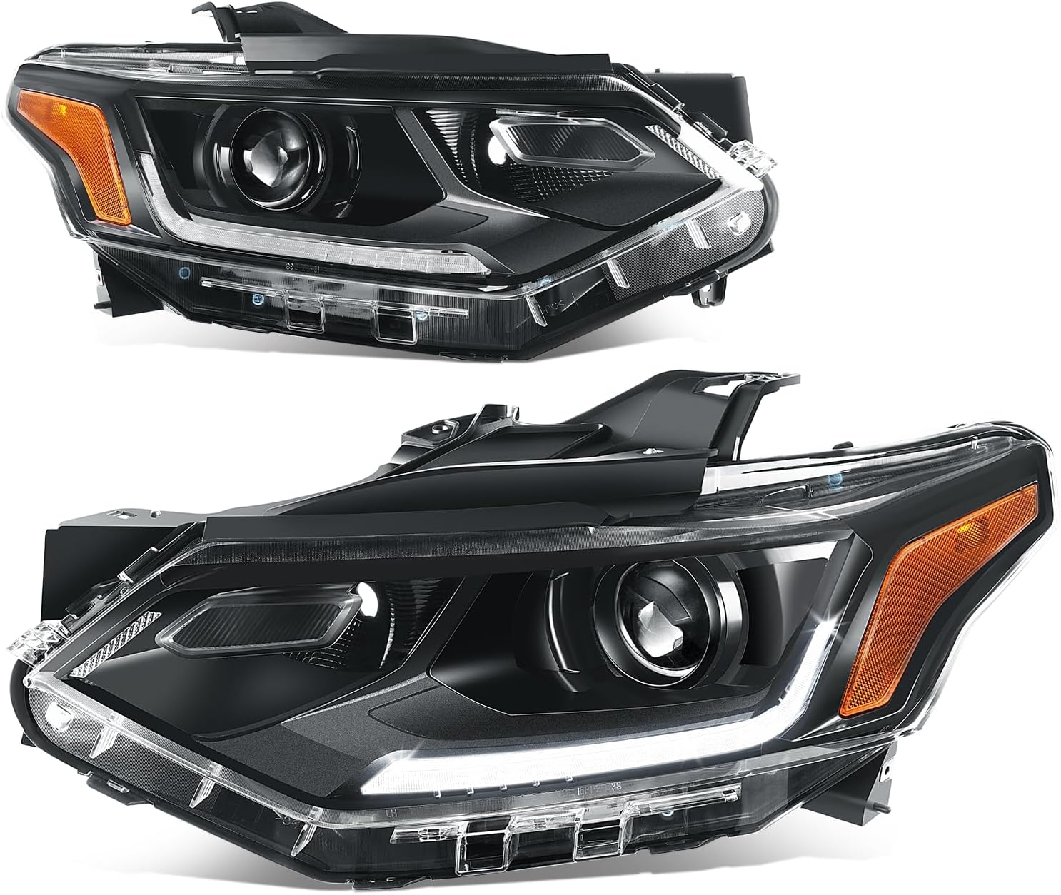 Auto Dynasty LED DRL HID Projector Headlight Assembly Compatible with Chevy Traverse 2018-2021, Driver and Passenger Side, Black Housing Amber Corner