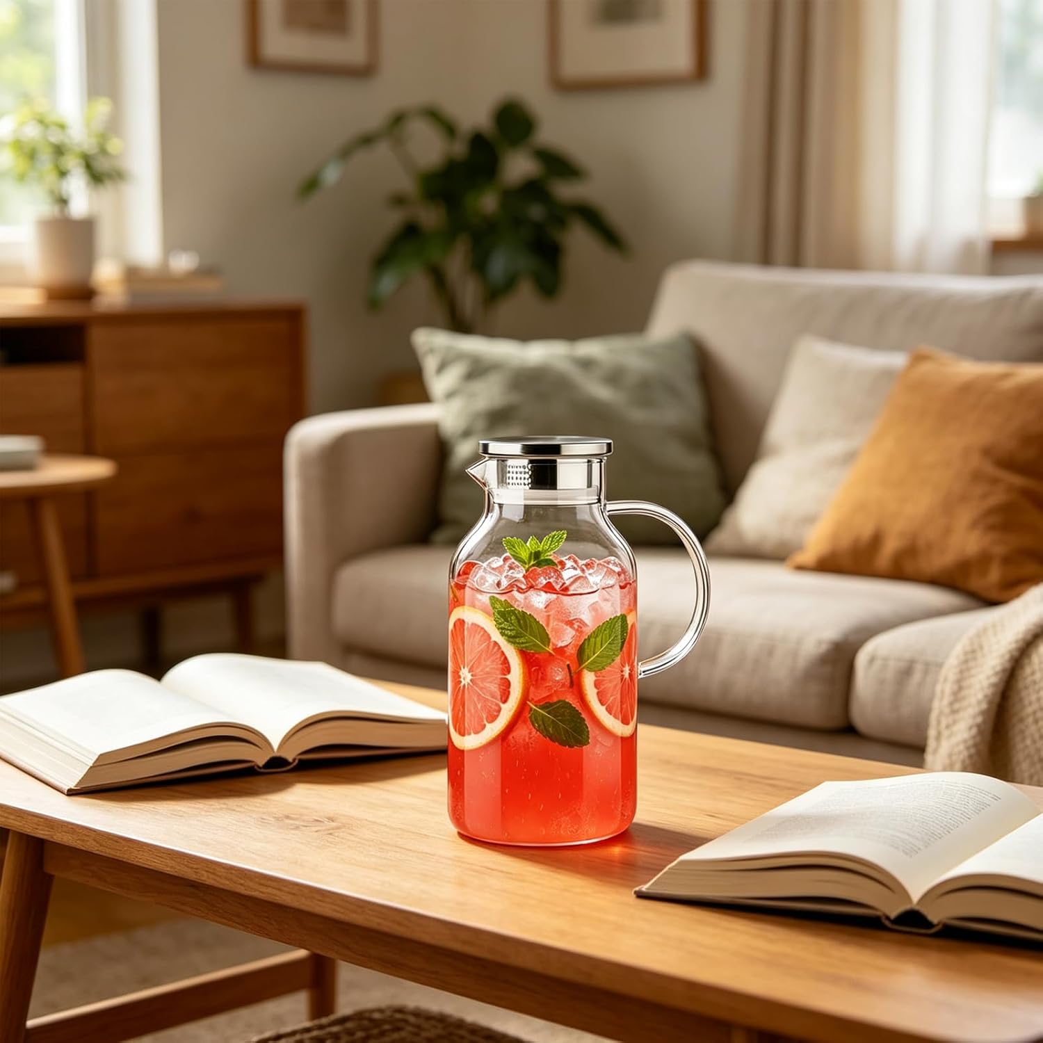 1 Gallon Glass Pitcher with Lid and Handle, Glass Water Carafe for Hot/Cold Water, Large Jug for Iced Tea, Coffee, Juice and Homemade Beverage