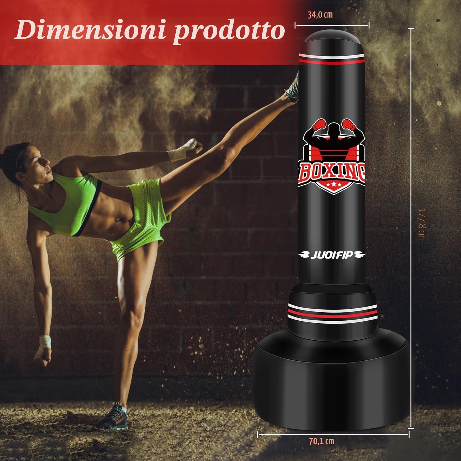 NZQXJXZ Sacco da boxe pesante da 180 cm per adulti, sacco da boxe da terra autoportante sacco gonfiabile per allenamento MMA Muay Thai Fitness