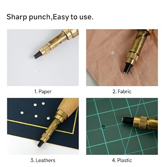 KEARING Wooden Screw Punch - 6 Sizes Adjustable Leather & Paper Hole Punch