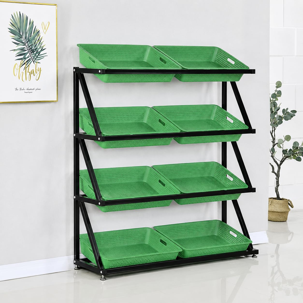 Regał na Owoce Warzywa, 5 Poziomów z Koszami do Supermarketu 4Tier-Green