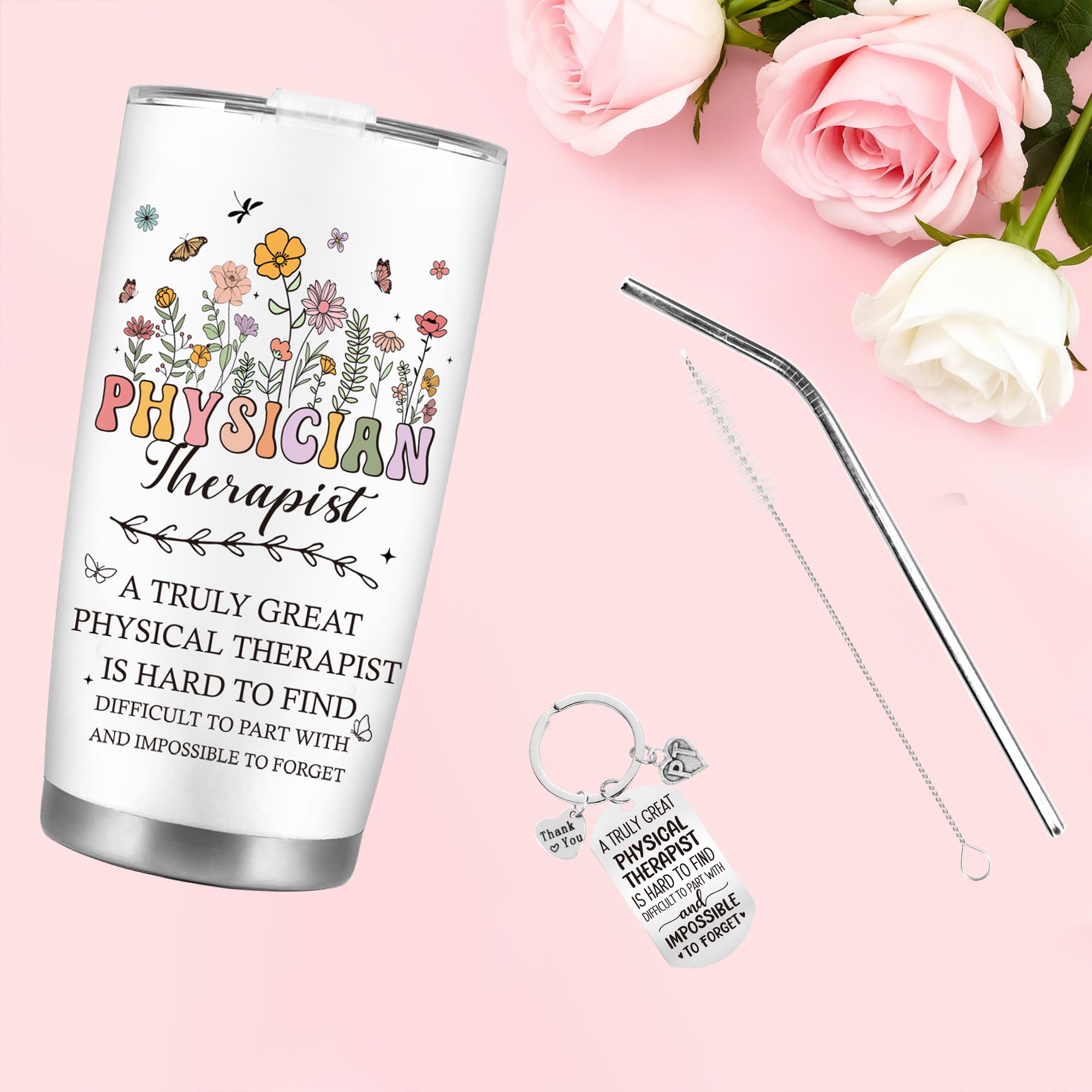 CRASHOT Physical Therapist Gifts for Women, Physical Therapist Appreciation Gift Set, Includes 20 oz Tumbler with Brush & Straw, Birthday Christmas Thanks Present