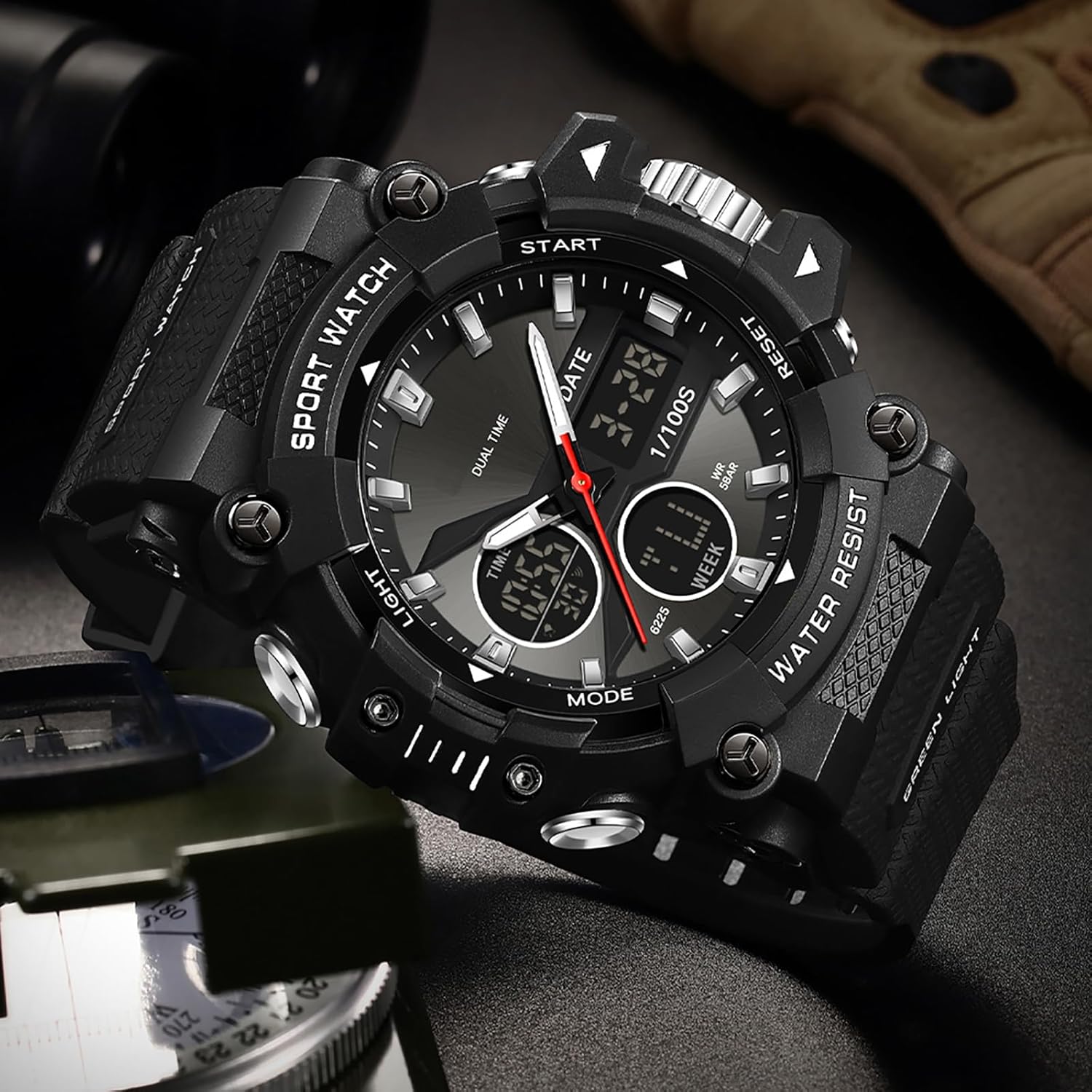findtime Mens Watches Sports Outdoor Watch for Men with Date Analog Digital LED Backlight Wristwatch Waterproof