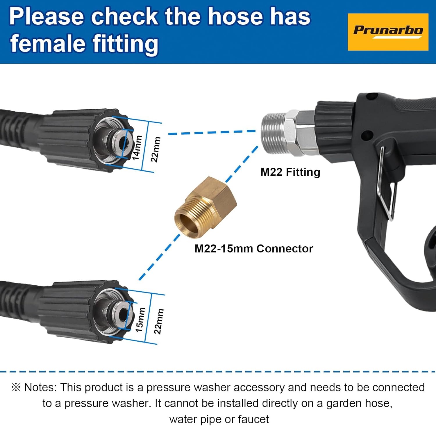 Pressure Washer Gun with Foam Cannon 5000 PSI, Heavy Duty Brass Foaming Car Wash Sprayer Adjustable Snow Foam Blaster for Car Washing with 1/4” Quick Connector 5PCS Nozzle Tips, PR-M01